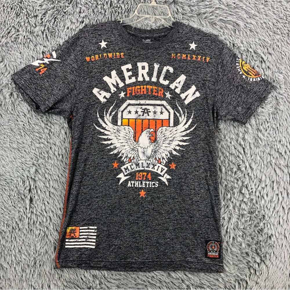 American Fighter Tshirt Men’s XL Spellout Eagle Heathered Gray Shirt
